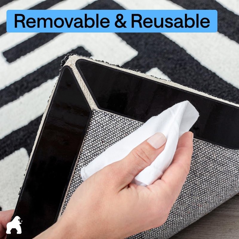 GORILLA GRIP® Rug Gripper Pads - Extra Long Double-Sided Adhesives for Area Rugs | 8 Pcs, Renter Friendly