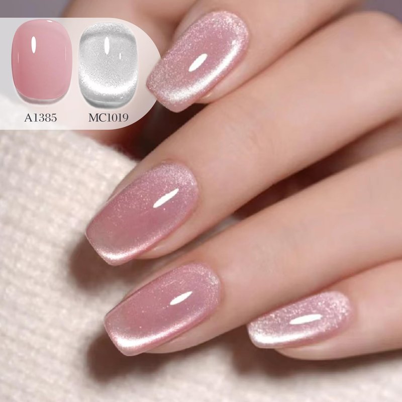 Double Rhythm Cat Eye Gel Polish - 0.5 OZ Holographic Glitter Magnetic Polish | Silver Translucent Jelly Color