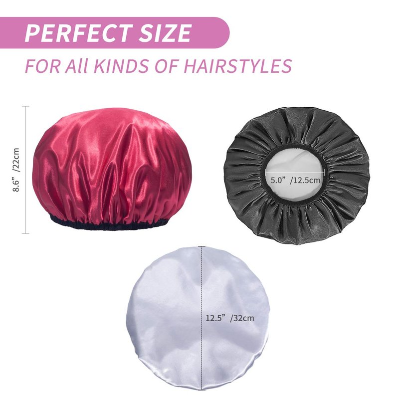 Aquior Shower Caps, Extra Large for Women Long Hair, Double Layer Waterproof Reusable Hair Cap 4 Pieces
