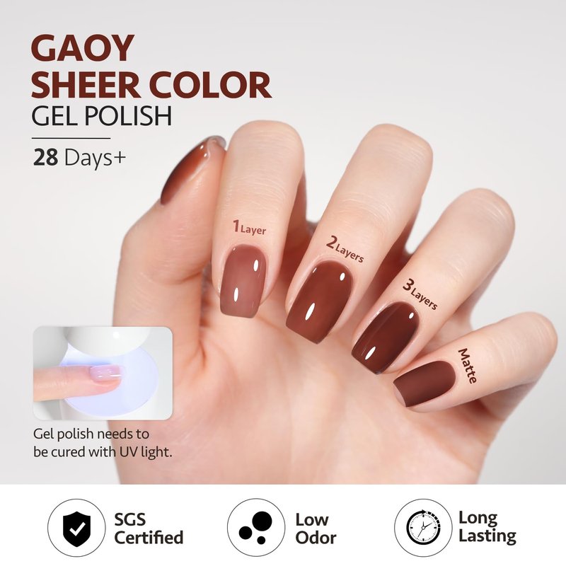 GAOY Jelly Brown Gel Nail Polish, 16ml Sheer Natural Translucent Soak Off Gel Polish, UV Light Cure for Nail Art DIY, 2067 Chestnut Jam
