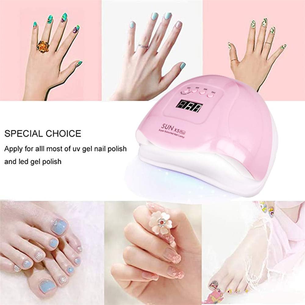 UV LED Nail Lamp - 80W Professional Gel Polish Dryer with 4 Timer Settings | Fast Drying for Fingers & Toes, Pink
