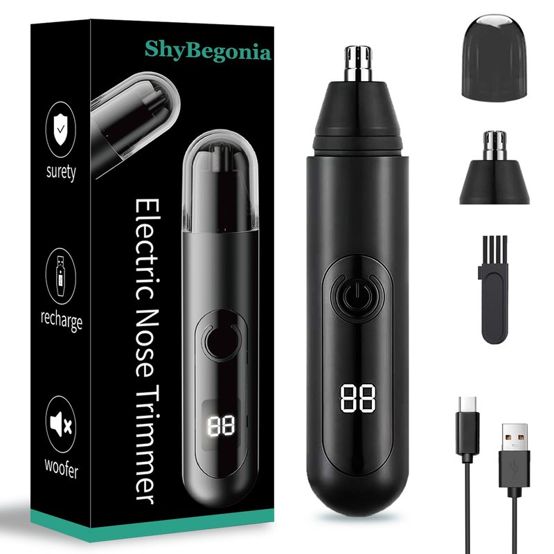 Nose Hair Trimmer for Mens and Women- 2025 Professional Painless Eyebrow & Facial Hair Trimmer for Men Women, Battery-Operated Trimmer with IPX7 Waterproof, Dual Edge Blades for Easy Cleansing Black