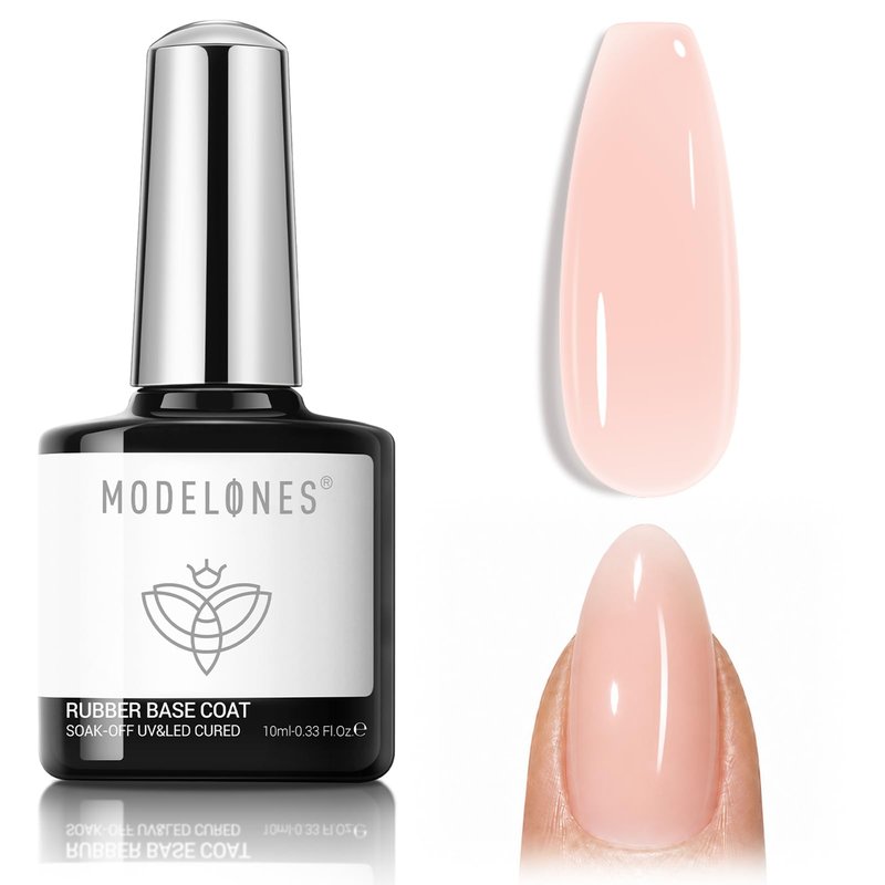 modelones Builder Rubber Gel Base Coat for Nails, Sheer Light Pink Rubber Base Gel Nail Polish for Strengthen Apex Building Extension Protect Weak Nails Long Last U V Manicure Gift for Women