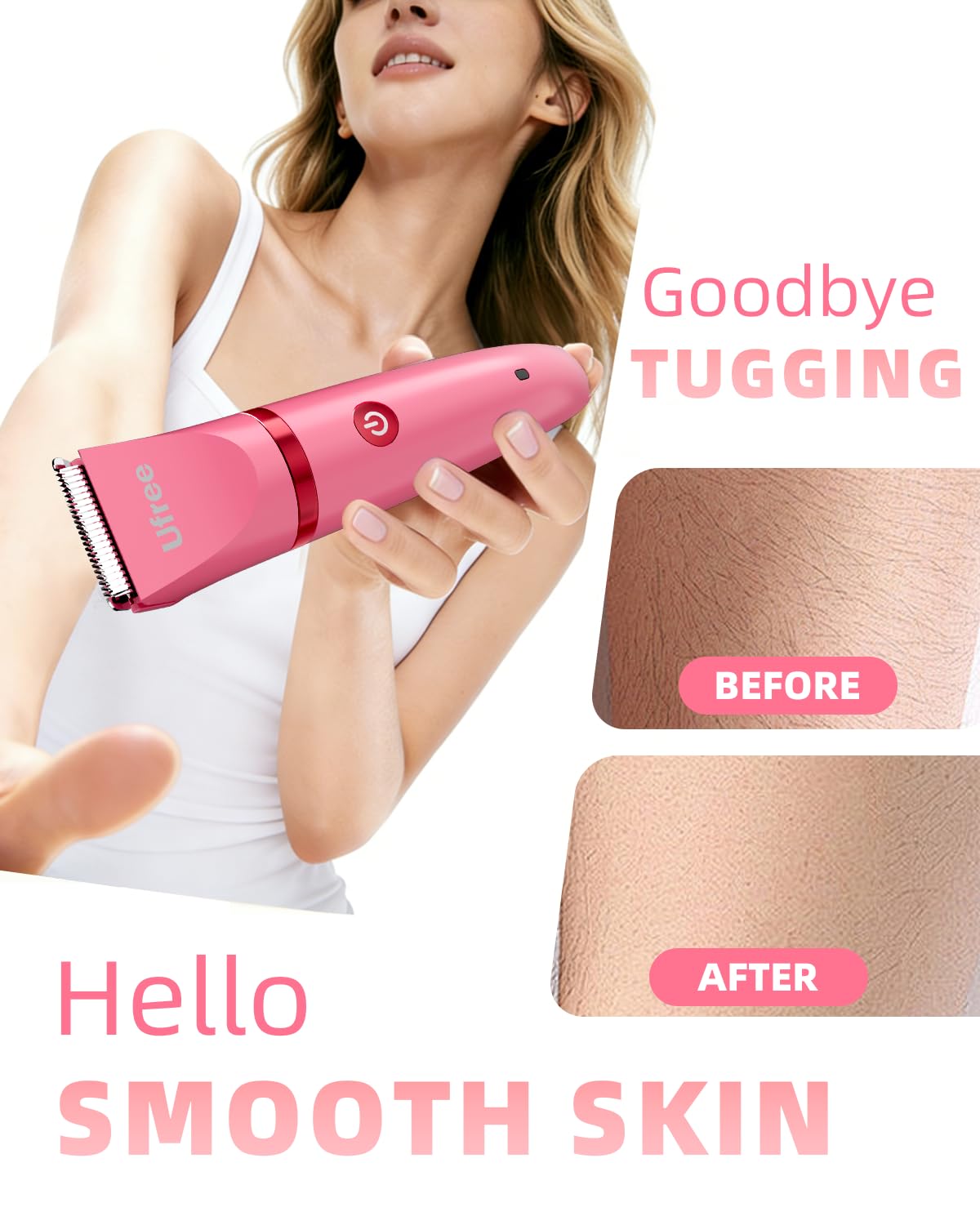 Ufree Bikini Trimmer Electric Razors for Women, Ceramic Blade Body Hair Trimmer, IPX7 Waterproof Rechargeable Lady Shaver, Personal Groomer for Legs & Pubic Hair, Gifts for Women, Rose Red