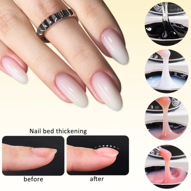 Fcozpjk Builder Gel for Nails, 4 Colors Thickening Builder Nail Gel Clear Milky White Nude Pink Nail Strengthener Gels Kit with Brush Pen Soak Off UV Polish Nail Extension Manicure Supplies