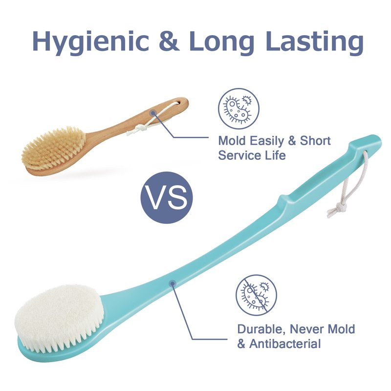 Body Back Scrubber – 17'' Long Handle Shower Brush, Durable Exfoliator for Dry & Wet Use, Deep Cleansing & Gentle Exfoliation for Smooth Skin – for Men, Women & Elderly (Gray)