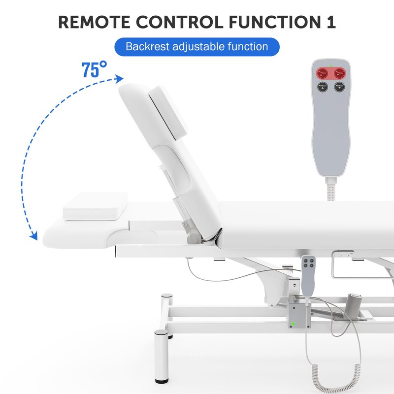 Professional Electric Massage Table, 2 Motors Hydraulic Electric Lift Adjustable Backrest and Height Lifting Functions for Treatment/Physical Therapy/Spinal Massage/Facial Spa/Waxing/Tattooing - White