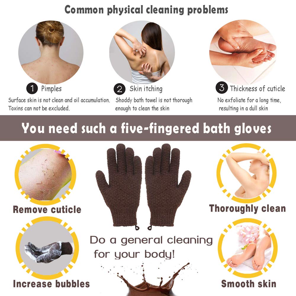 MIG4U Heavy Exfoliating Shower Gloves for Bath, Premium Nylon Body Wash Bathing Gloves for Men Women Spa, Massage and Skin Scrub, Dead Skin Remover with Hanging Loop, Brown,Regular Size