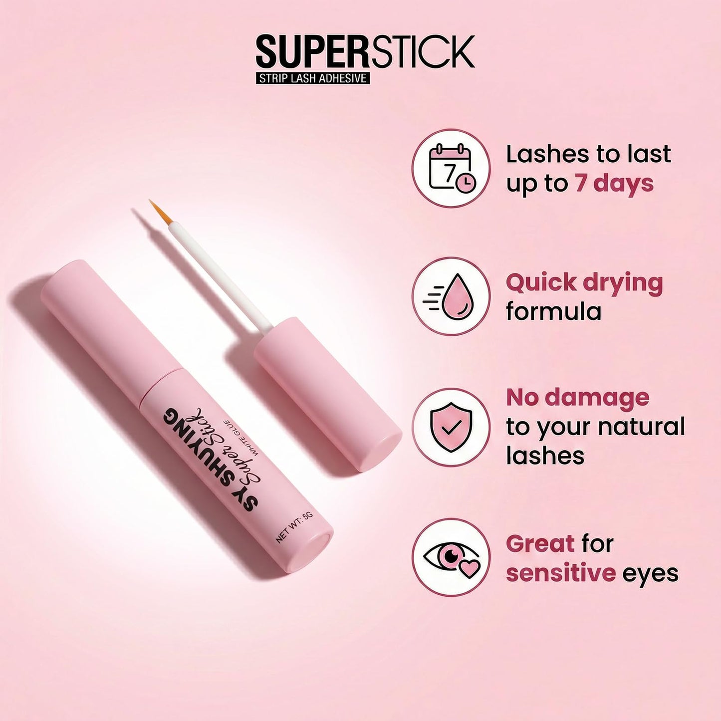 SY-SHUYING Super Strong 7-Day Extended Wear Strip Lash Adhesive, Waterproof, Quick Drying Lash Glue, Latex-Free, Hypoallergenic, 5g/0.18 oz. (Clear, 1 Pack)