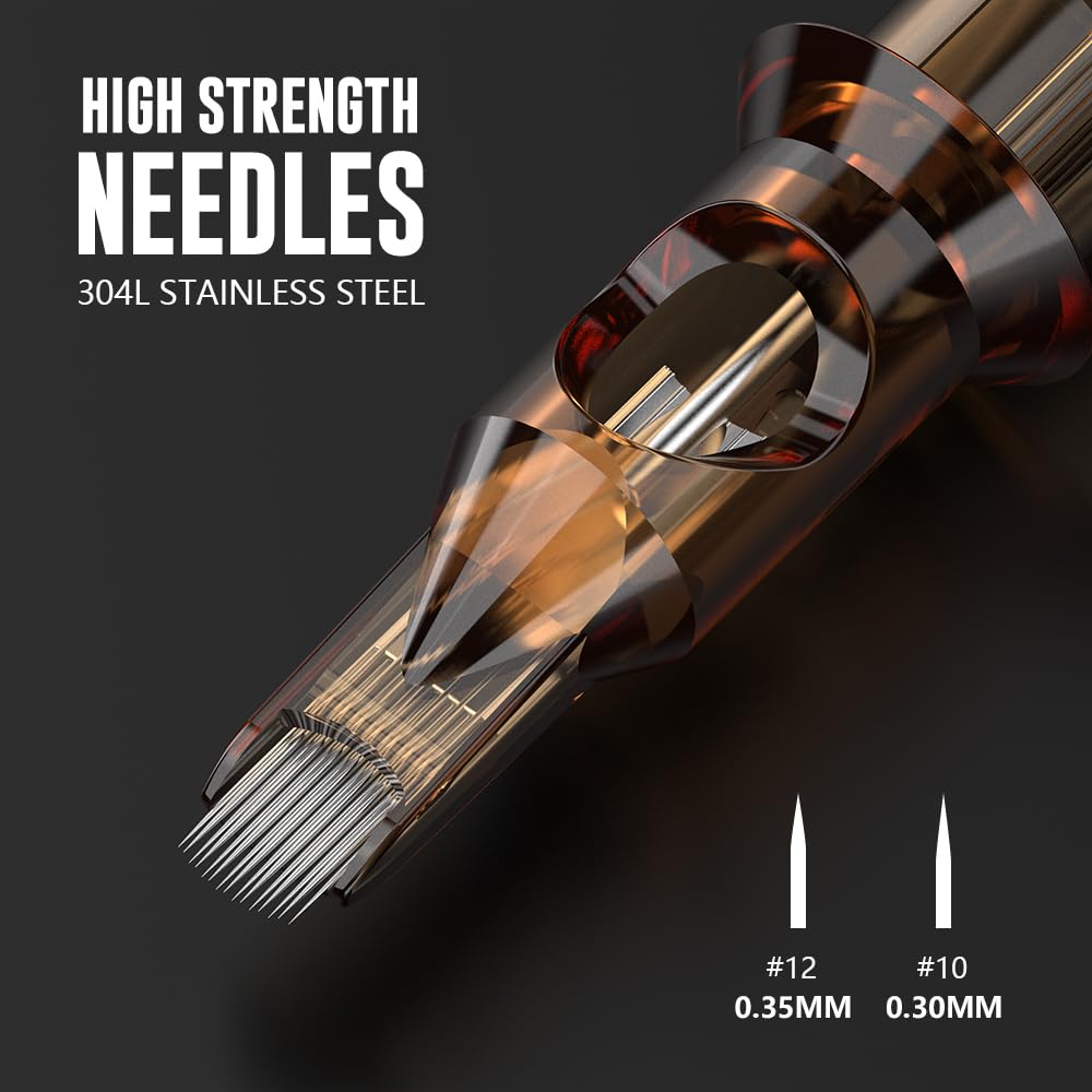 RHEIN Tattoo Cartridge Needles 20pcs 25RM #10 Bugpin 25 Round Magnum Needle Diameter 0.3mm, 3.5mm M-Taper for Tattoo Artists & Beginners Closed Tips EN02-20-CF1025RM