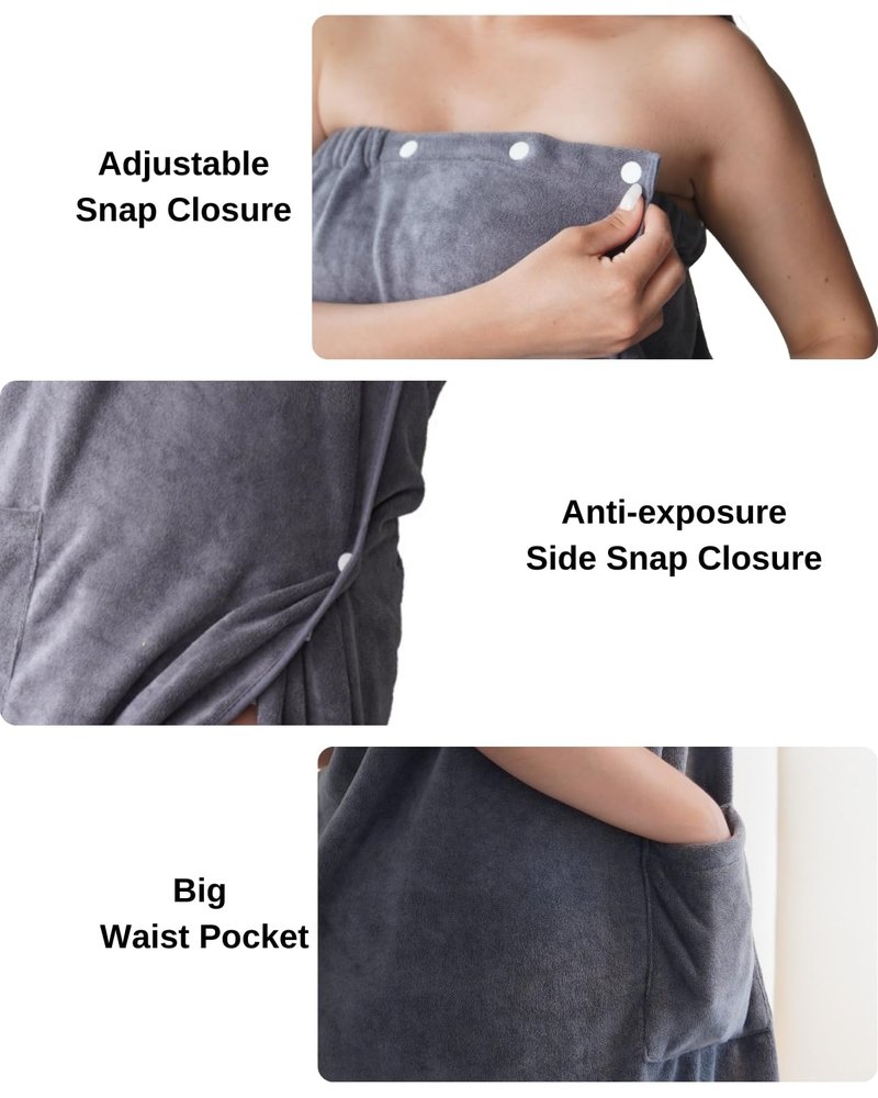 Efforest Towel Wrap For Women, Lightweight Quick Dry Wrap Towel Full Length - Adjustable Beach & Pool Bathrobe with Pocket, Grey-S/M (36–44)