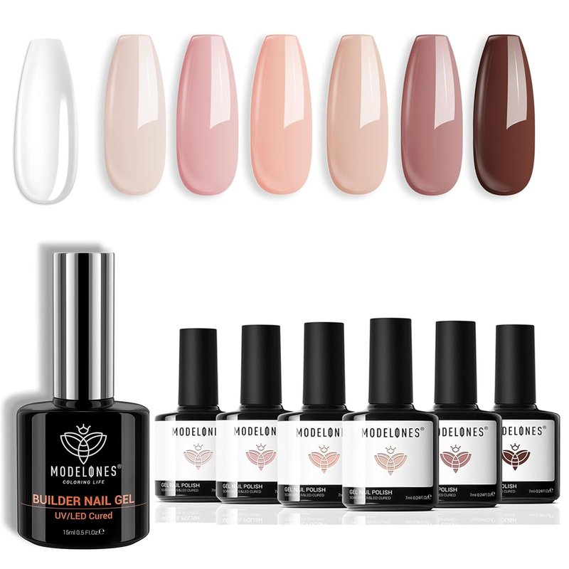 Modelones Builder Nail Gel - 6 Color Gel Nail Polish Kit for Spring | Nude Pink Shades