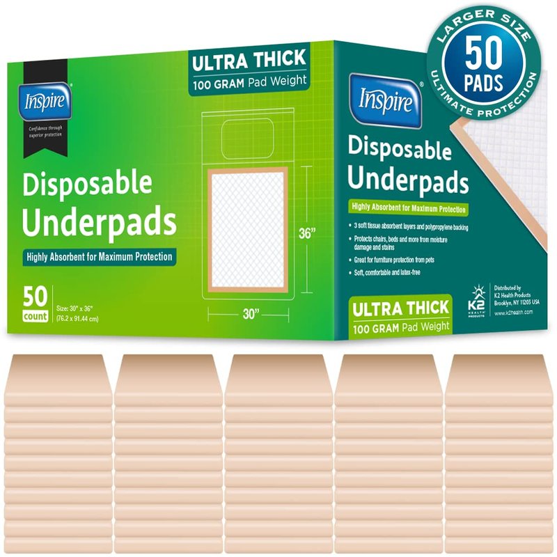 Inspire Extra Large Super Absorbent Disposable Bed Pads for Chronic Incontinence Ultra Thick and Absorbent Bed Pads Disposable Adult | Pee Pads for Adults (30" X 36" Pack of 50)