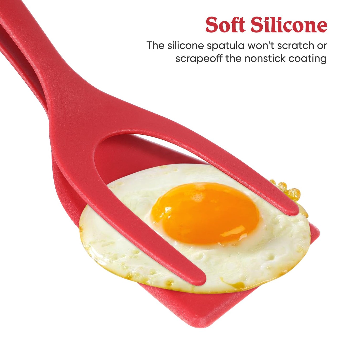 Hemoton 2 in 1 Egg Spatula and Tongs,Flipper Spatula for Bread Fish Toast Pancakes Omelettes and Fried Eggs,Non-Stick Silicone Kitchen Tool for Cooking Flipping and Gripping