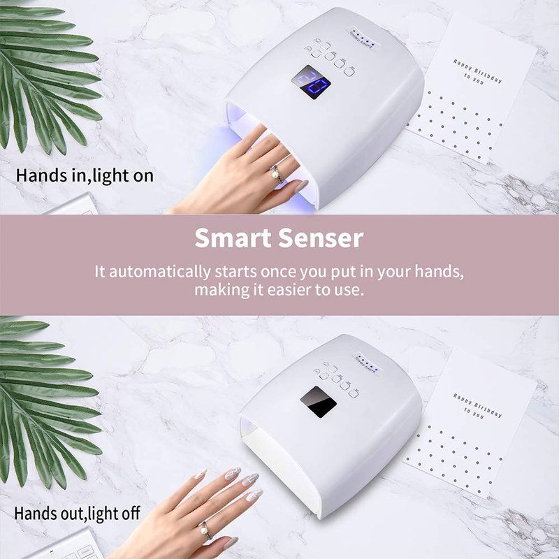 Ayshone 48W Rechargeable UV LED Nail Lamp,Cordless Professional Gel Nail Art Lights Manicure Tools for Home and Salon (White)