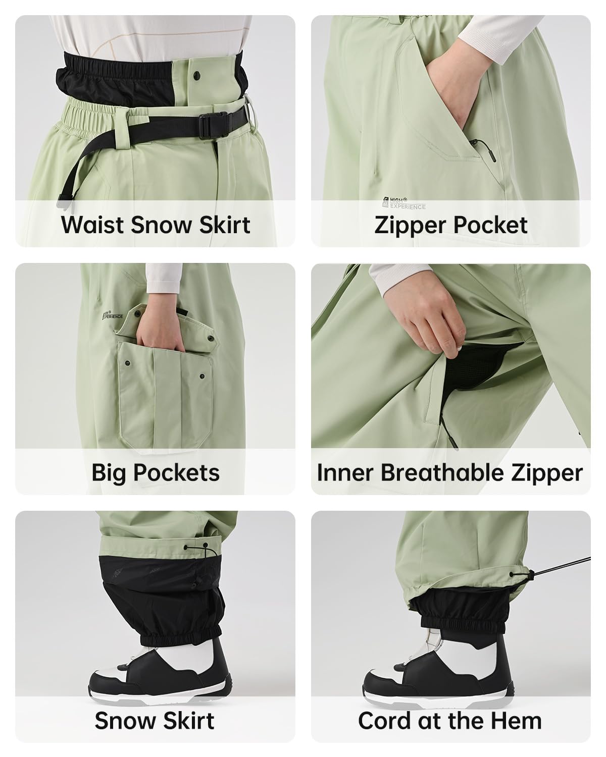 HIGH EXPERIENCE Snowboard Pants for Women Men Baggy Ski Pants Snow Loose Warm Insulated Winterproof Waterproof (Khaki, Small)
