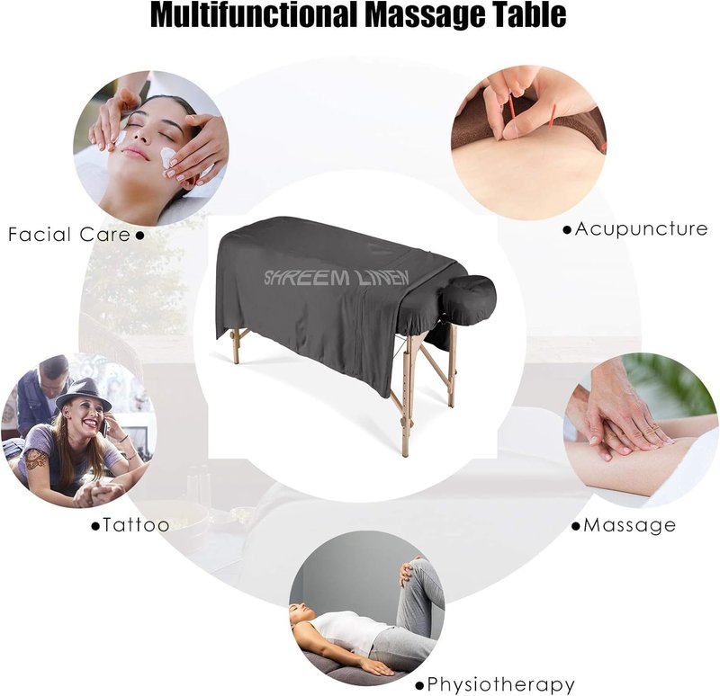 Shreem Linen Microfiber Massage Sheet Set 3-Piece for Massage Tables, Includes Massage Flat Sheet, Massage Fitted Sheet, and Massage Face Cradle Cover for Beauty Salon Spa, Ivory