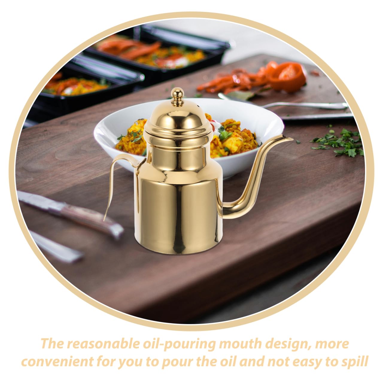 Pouring Oil Pot Stainless Steel Oil Dispenser 18oz Olives Can Metal Drip Vinegar Cruet Soy Sauce Pourer Bottle Grease Container for Seasoning Coffee Tea Drinks Golden