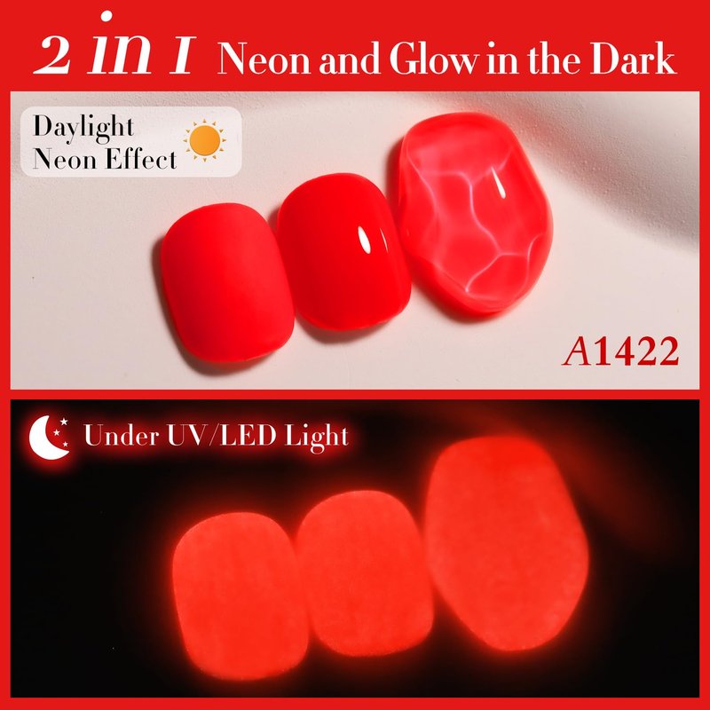 Double Rhythm 15ML Gel Nail Polish Pure Sheer Same Color Same Bottle Soak Off Gel Polish Art Manicure Salon DIY at Home for Women (Neon Red-A1422)