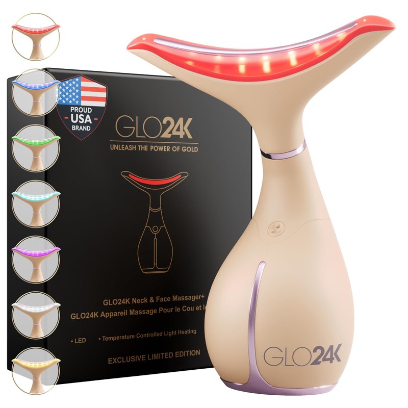 GLO24K 7 Color Beauty Device – Triple LED Action & Vibration Technology Facial and Neck Massager (Beige, 1 Pack)