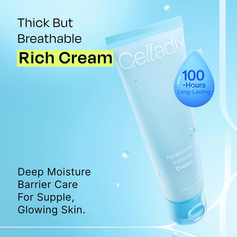 Celladix Hyaluronic Intense Cream – 95% Pure Hyaluronic Acid with Niacinamide & Panthenol – 100 Hours of Hydration, Barrier Strengthening Care for Smooth, Radiant Skin – Korean Skincare, 2.70 Fl Oz