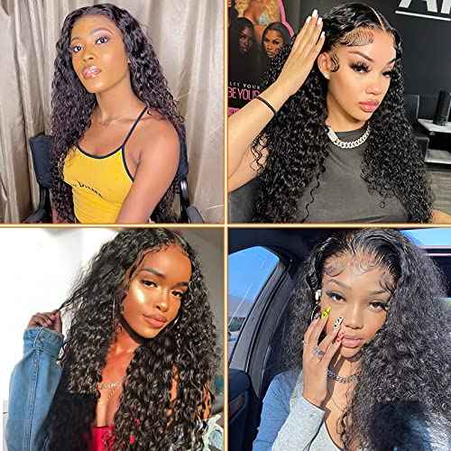 Edwad 13x4 Deep Wave Lace Front Wigs Human Hair Pre Plucked,180 Density HD Transparent Lace-100% Unprocessed Brazilian Virgin Human Hair for Black Women Natural Color