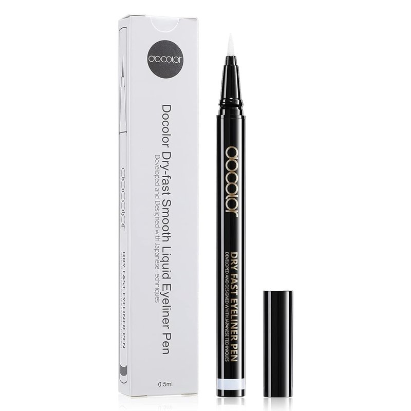 docolor Waterproof Eyeliner Pen Longwearing with Ultra-Fine Tip Liquid Eye Liner (White)