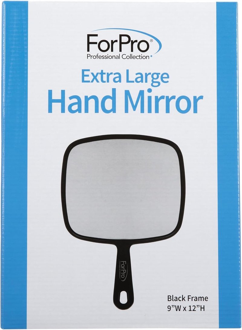 ForPro Professional Collection Extra Large Hand Mirror - Distortion-Free Reflection, 9" W x 12" L, Black