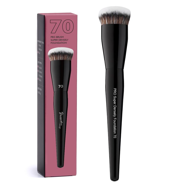 Professional Super Dense Foundation Buffing Brush 70, Black Handle with Soft Short Bristles for Powder and Liquid Makeup Application