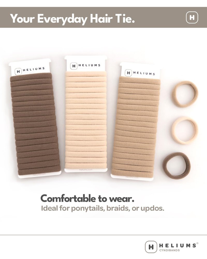 Heliums Soft Hair Ties - No Damage Seamless Nylon Bands for All Hair Types | 1.5 Inch, Black, 20 Pack