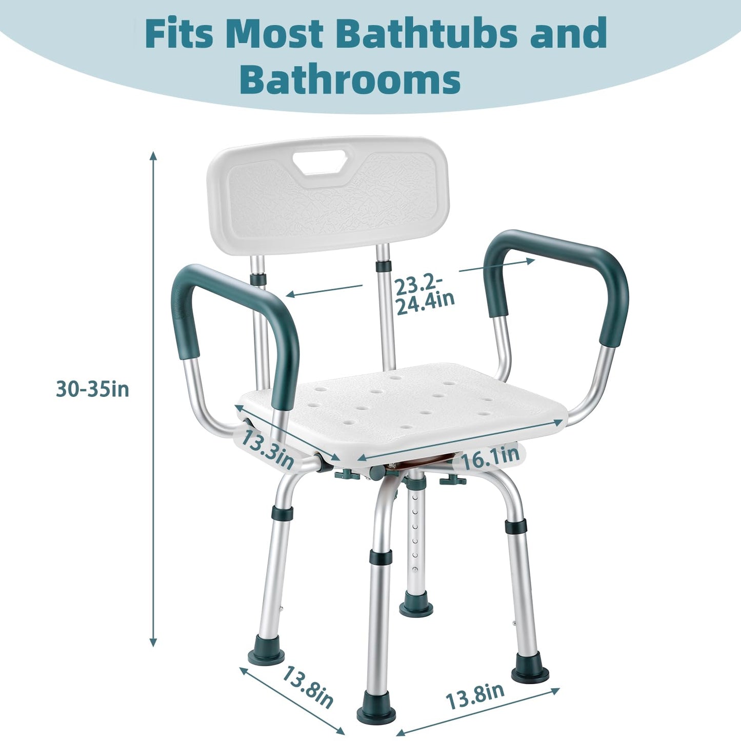 Swivel Shower Chair with Arms and Back, 400 lbs Heavy Duty Shower Stool for Inside Shower Stall and Bathtub, Height Adjustable Rotating Shower Chair Seat for Elderly, Adults, Handicap and Disabled
