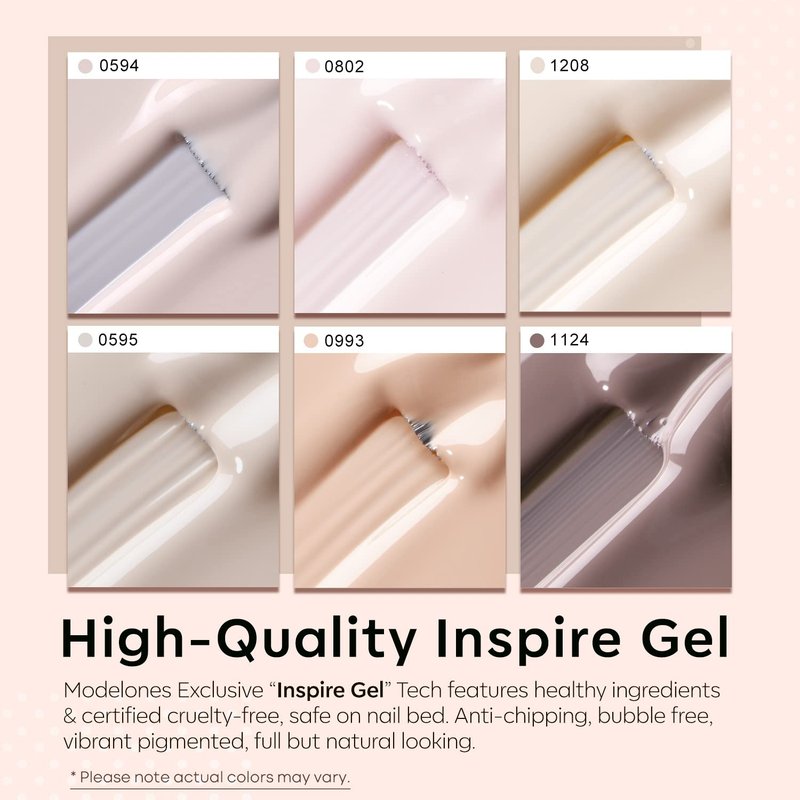 Modelones Nude Gel Nail Polish Set - 6 Neutral Colors for All Seasons | Soak Off Manicure Kit