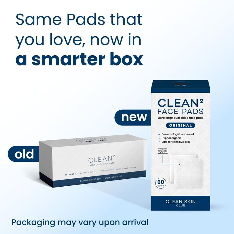 Clean Skin Club Clean² Pads 2.0 [NEW & Improved Edges] Guaranteed Not to Shed & Tear Face Pads, Unique Triple Layers, Textured & Ultra Soft Side, Organic Disposable Cotton, Pair with Makeup Remover