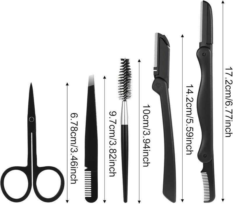 Eyebrow Razor Kit - 5-in-1 Professional Grooming Set for Men & Women | Includes Trimmer, Tweezers, Scissors, Comb, Brush