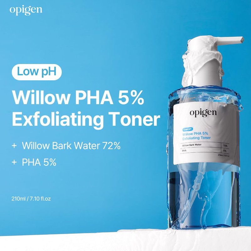 opigen Low pH Willow PHA 5% Exfoliating Toner, Gentle Daily Toner for Brightening, Smoothing, and Clearer-Looking Skin, 7.1 Fl Oz Korean Skin Care