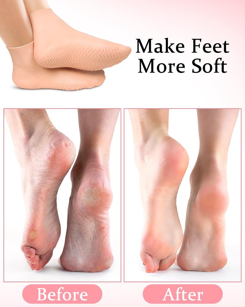 DLMDLM 2 Pairs Silicone Socks for Dry Cracked Feet, XL Anti Slip Soft Moisturizing Socks Softening Feet, Ultra-high Stretch Pedicure Socks Foot Care After Pedicure