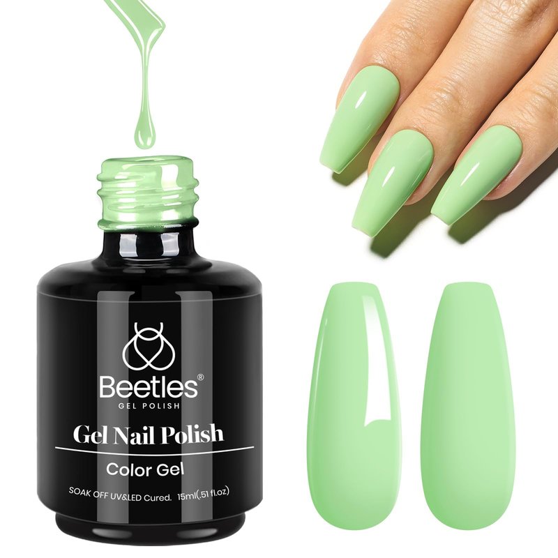 Beetles Mint Green Gel Polish - Summer Buds 15ML/0.51Fl Oz, Lime Light Green Gel Nail Polish, Soak Off UV LED Lamp Pastel Nails Art, Long-Lasting Manicure Salon Bright Summer Day Nails