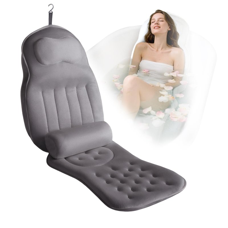 Full Body Bath Pillow for Bathtub,Thick Bathtub Cushion Soft 5D Mesh Spa Cushion,Luxury Tub Pillow with Laundry Bag for Headrest Neck and Back Support,Gift for Soaking (Gray)
