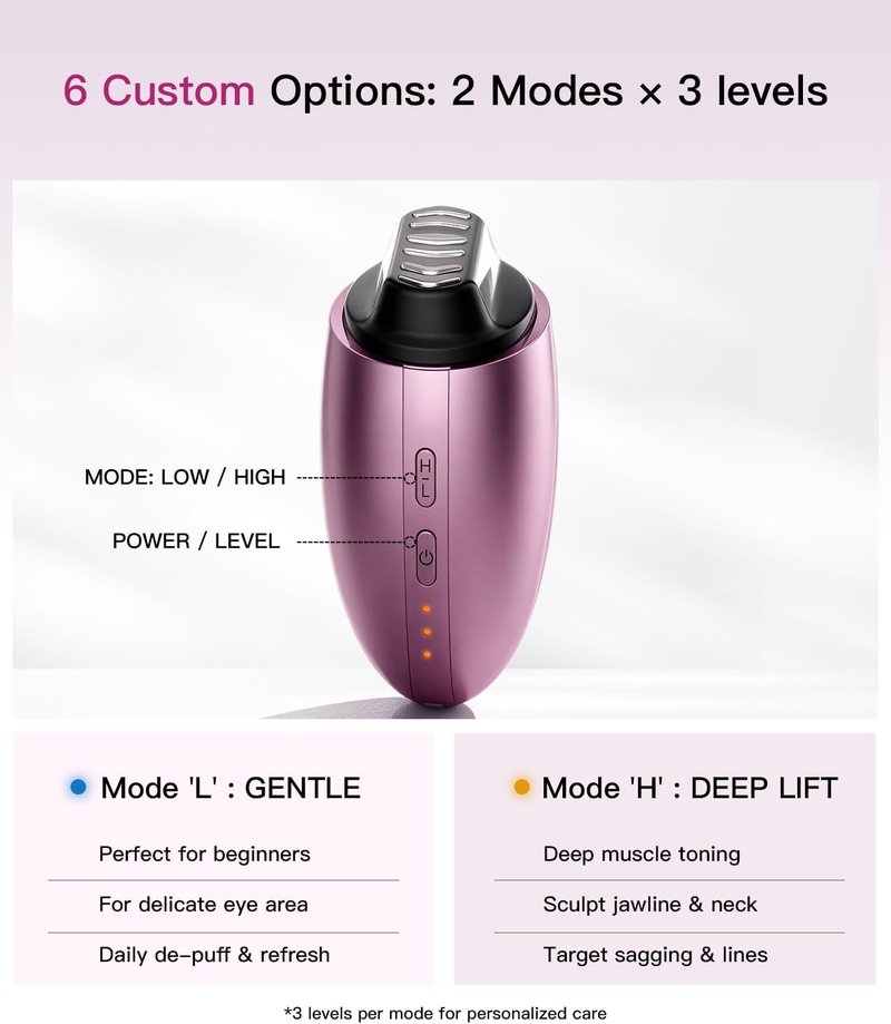 Microcurrent Facial Device, Face Sculpting Tool for Instant Lift & Contour, 6-Point Skin Tightener for Eye Puffiness, Forehead Lines & Jawline, Anti-Aging Face Massager Kit