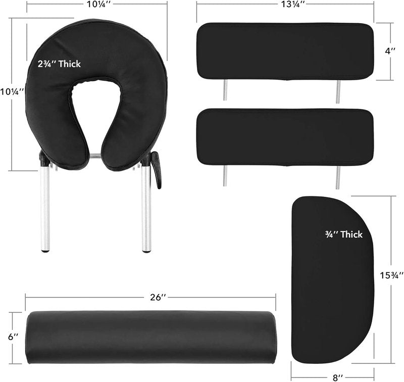 Saloniture Portable Massage Table - Professional Design with Backrest | Black Color