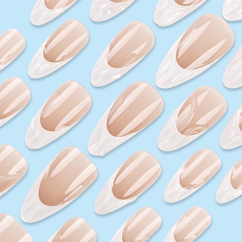 MRSCOL Press on Nails-Vanilla Cream,32 Pcs Square Press On Nails，Press On Nails Short Reusable 16 Sizes - 32 Nail Kit with Glue