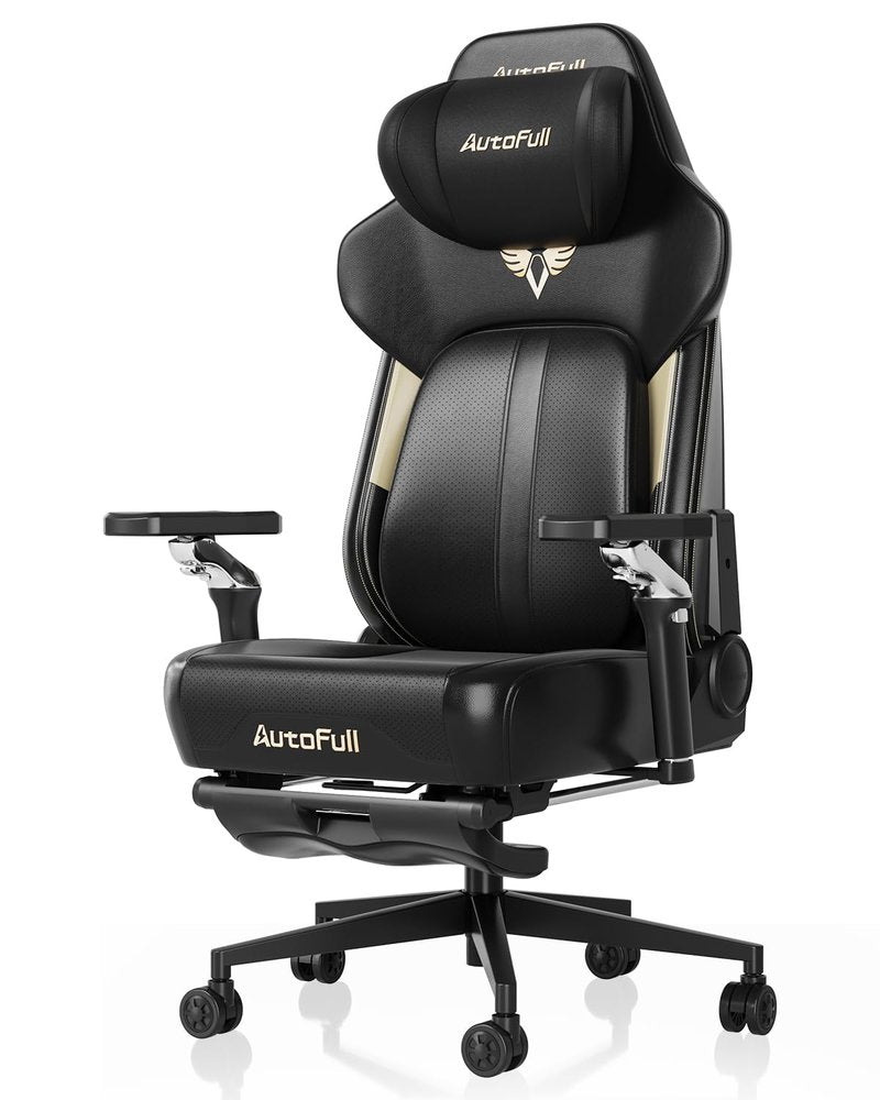 AutoFull M6 Ergonomic Gaming Chair – with 3rd-Gen Dynamic Lumbar Support, Lumbar & Leg Massage, Ventilated & Heated Seat, 360° Mechanical Armrests, Retractable Footrest (Black)