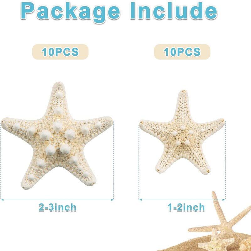 Natural Starfish for Crafts - 20PCS Bulk Decor for Wedding & Beach Theme | 1" to 3" Size