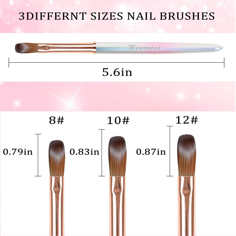 heemeei Acrylic Nail Brush Size 12, 100% Pure Kolinsky Nail Art Brush, Sturdy Handle Acrylic Powder Design Tools for Professional Manicure DIY Home Salon (12#)
