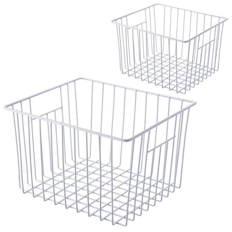 iPEGTOP Deep Refrigerator Freezer Baskets, Large Household Wire Storage Basket Bins Organizer with Handles for Kitchen, Pantry, Freezer, Cabinet, Closets, Pearl White, Set of 3