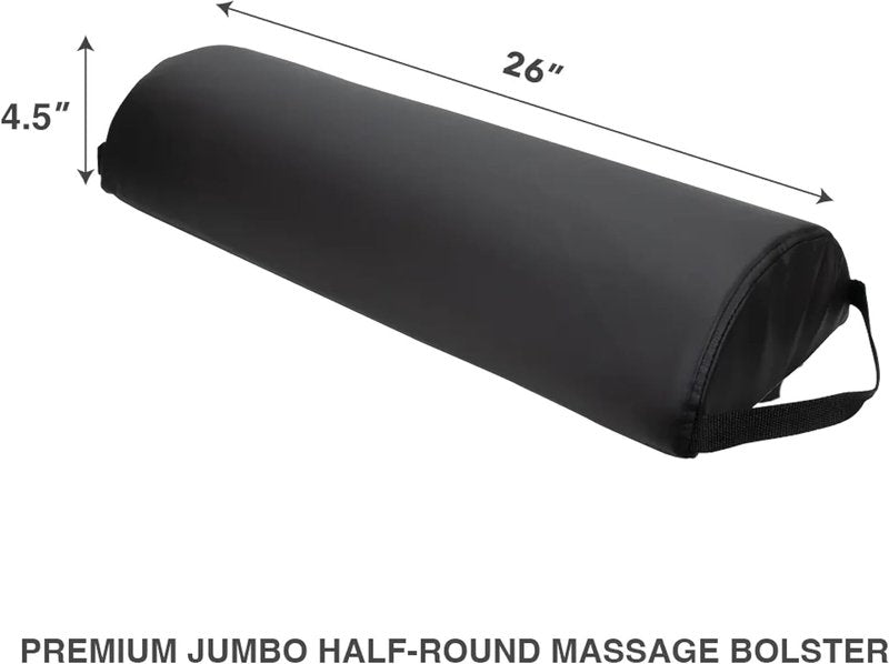 Premium Jumbo Half-Round Bolster Pillow for Massage & Yoga - Oil & Stain-Resistant, 9"W x 4.5"H x 26"L, Black
