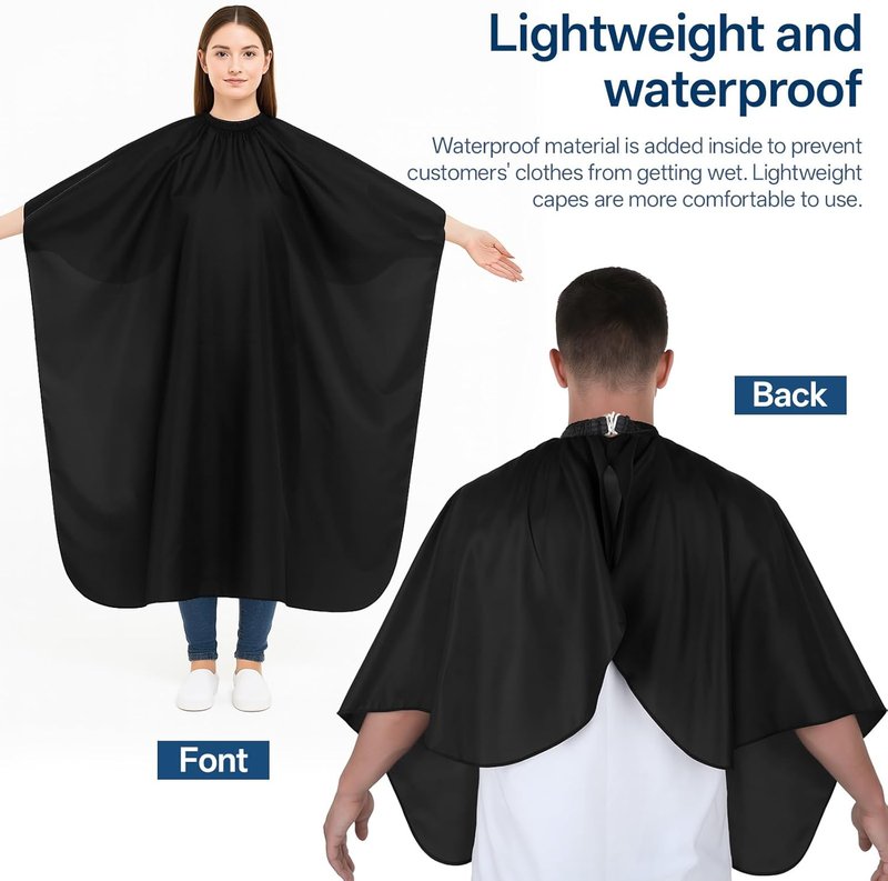Professional Hair Cutting Capes - 10 Pcs Adjustable Waterproof Barber Capes for Adults | Black
