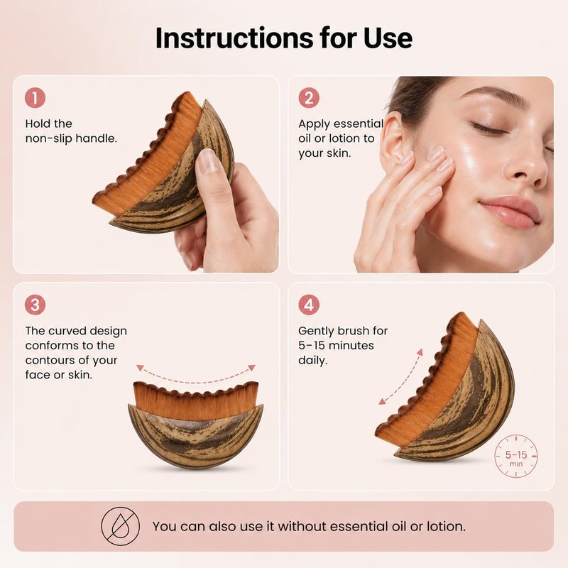 Cwfas Lymphatic Facial Contour Brush - Lift, Sculpt & Depuff for Glowing Skin - Boost Product Absorption - 1 Piece Face Massage Tool