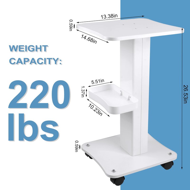 3 Tiers Beauty Trolley Cart with Wheels, Aluminum Salon Rolling Cart Work Station for Spa Pedicure Tattoo Craft Supplies, White