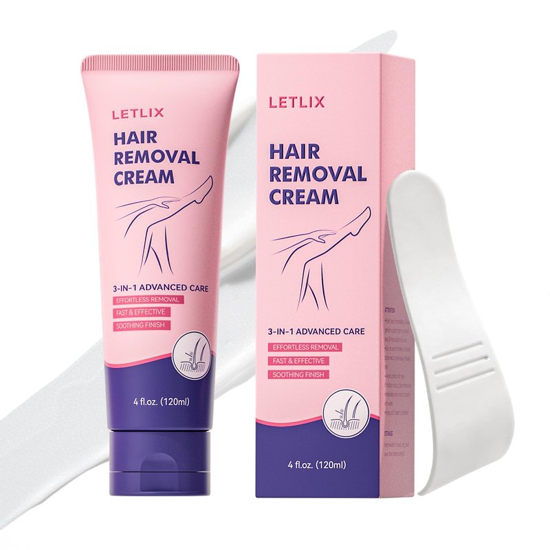 LETLIX Hair Removal Cream for Sensitive Skin - Painless Depilatory Cream for Women and Men Legs, Underarms & Body - Gentle Hair Remover with Squalane, Aloe Vera & Hyaluronic Acid - 4.06oz